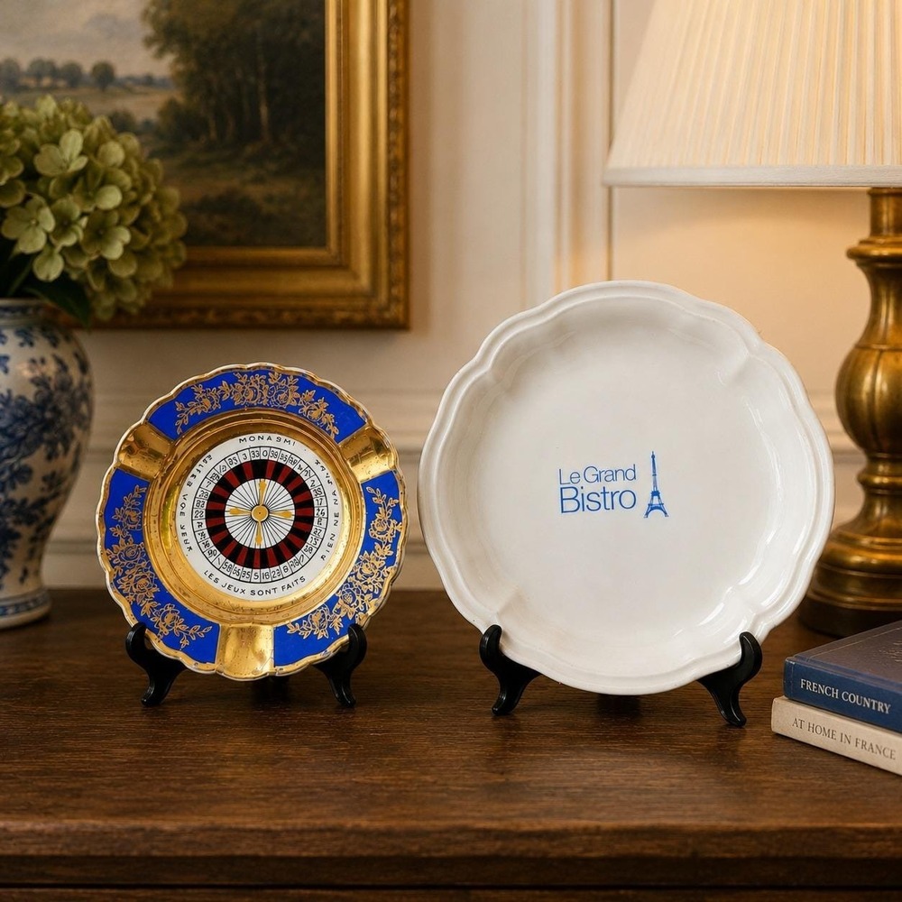 Vintage Limoges Ashtray Set Monaco Roulette Bernardaud French Bistro Barware